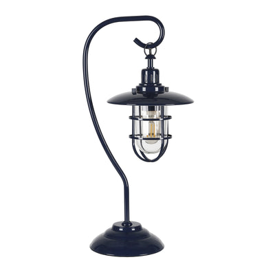 22" Navy Blue Metal Arched Table Lamp With Navy Blue Cage Shade 