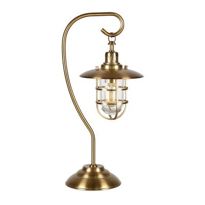 22" Antiqued Brass Metal Arched Table Lamp With Brass Cage Shade 