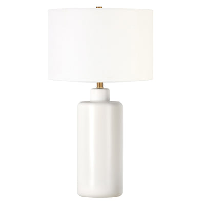 25" White Ceramic Table Lamp With White Drum Shade 