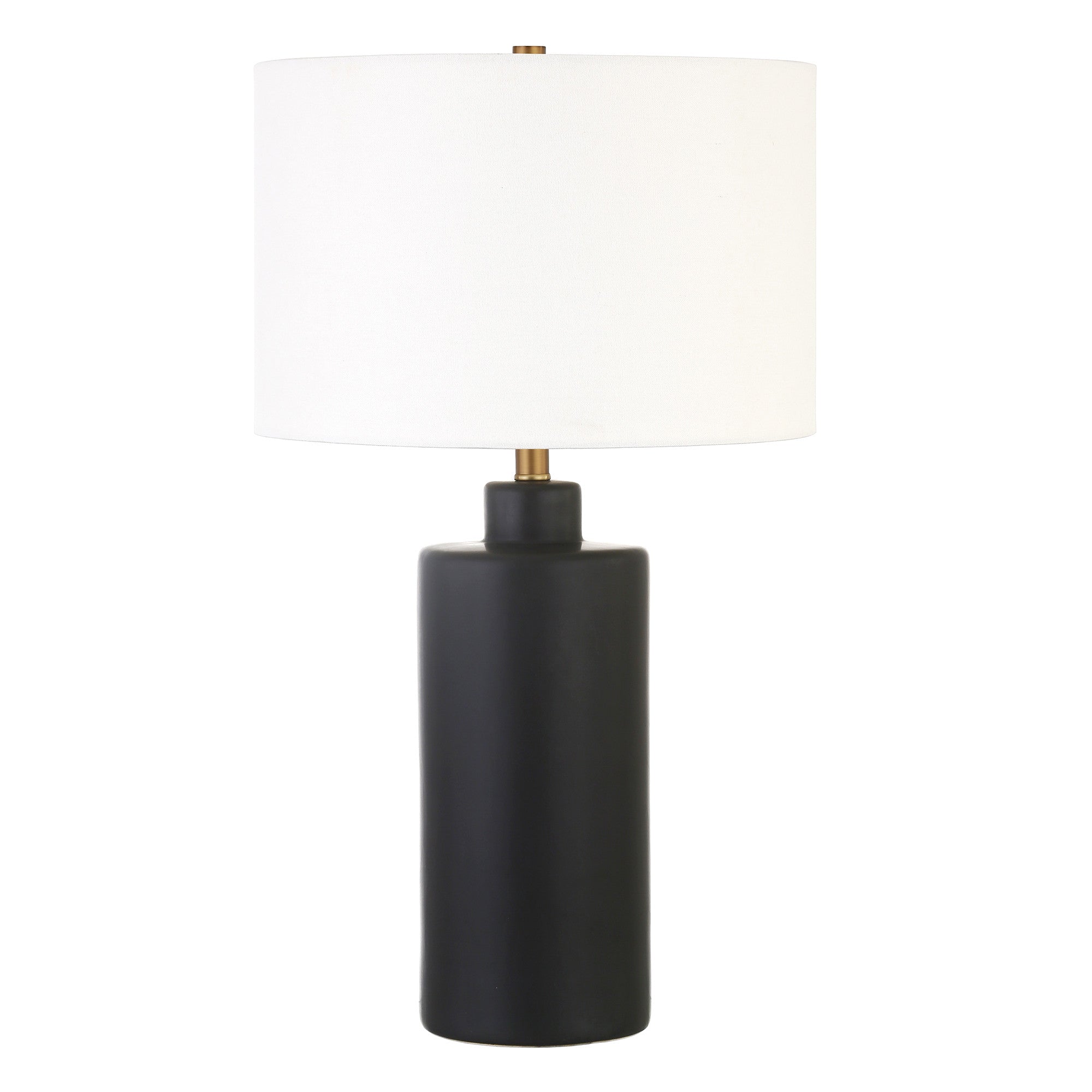 25" Black Ceramic Table Lamp With White Drum Shade