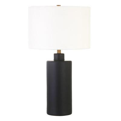 25" Black Ceramic Table Lamp With White Drum Shade 