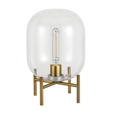 15" Brass Metal Table Lamp With Clear Cylinder Shade 