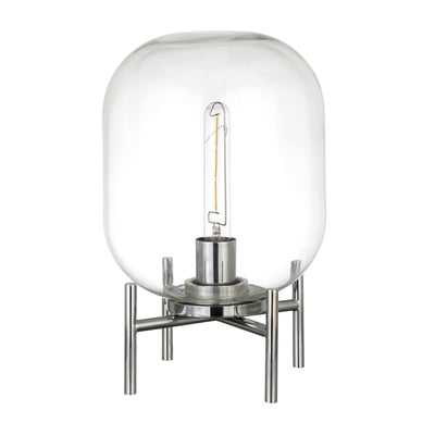 15" Nickel Metal Table Lamp With Clear Cylinder Shade 