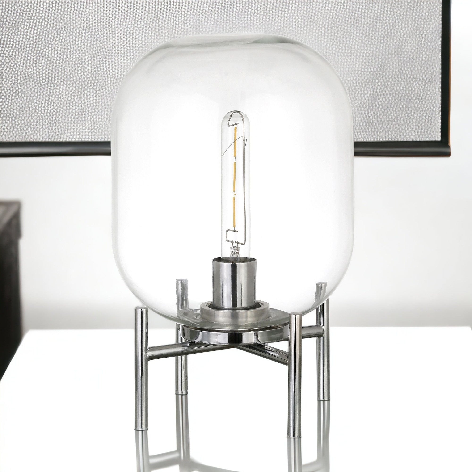 15" Nickel Metal Table Lamp With Clear Cylinder Shade