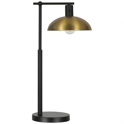 25" Black Metal Desk Table Lamp With Gold Bowl Shade 