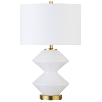23" White and Gold Glass Table Lamp With White Drum Shade 