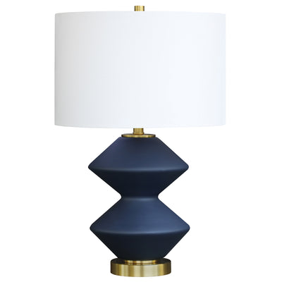 23" Blue and Gold Glass Table Lamp With White Drum Shade 