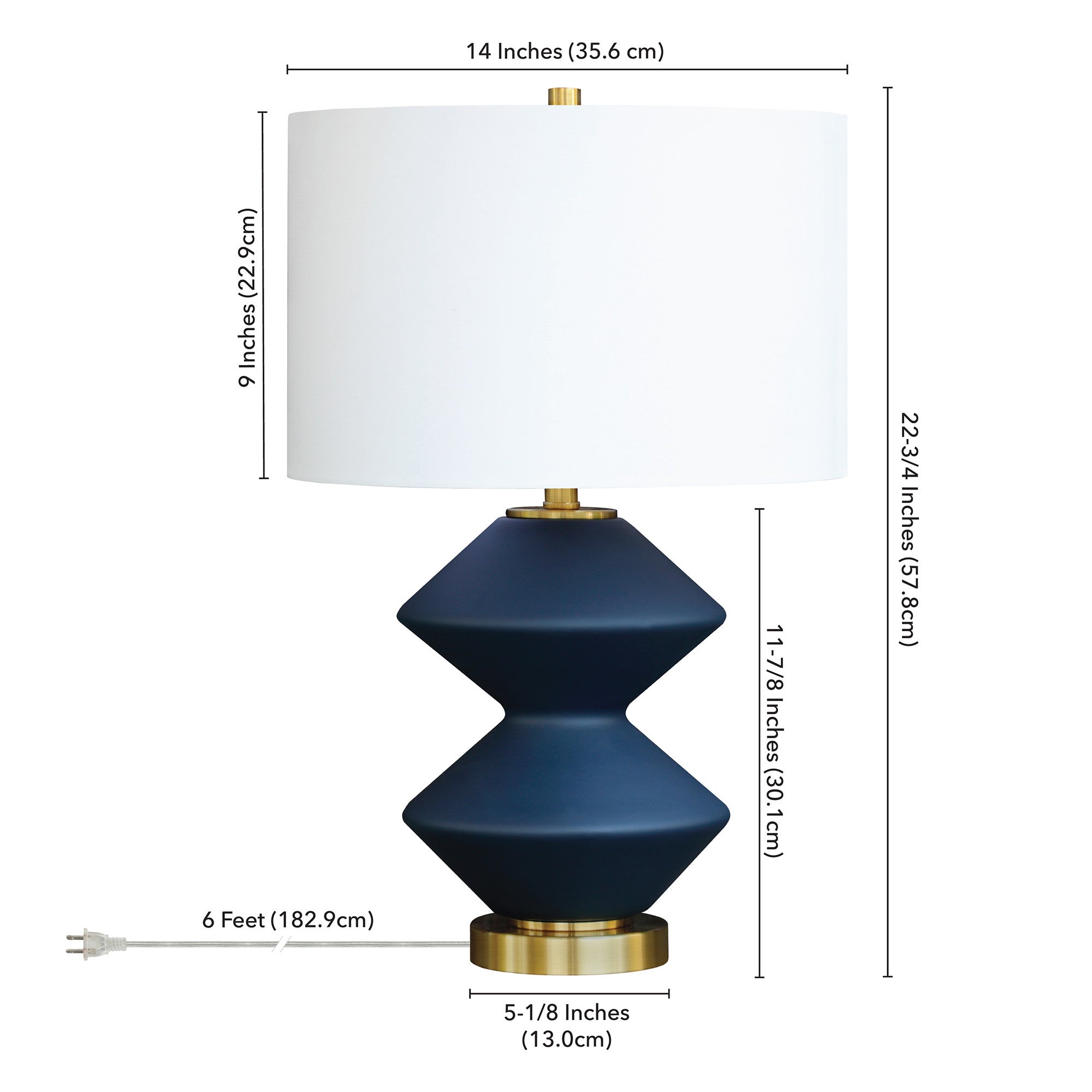 23" Blue and Gold Glass Table Lamp With White Drum Shade