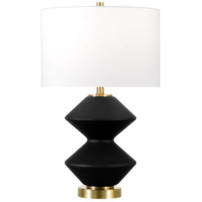 23" Black and Gold Glass Table Lamp With White Drum Shade 
