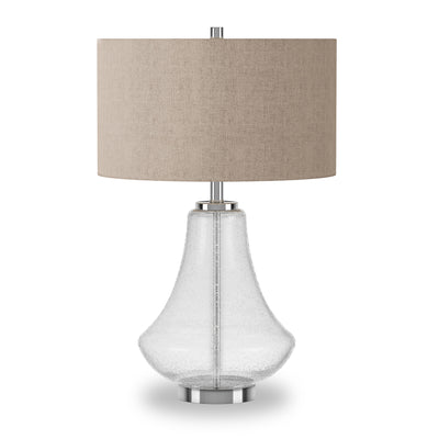 23" Nickel Glass Table Lamp With Flax Drum Shade 