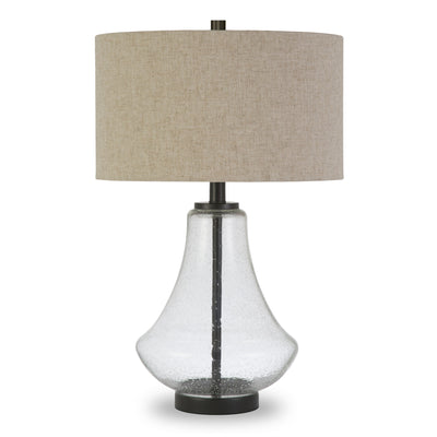 23" Black Glass Table Lamp With Flax Drum Shade 