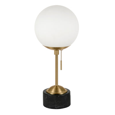 18" Black and Gold Marble Globe Table Lamp With White Globe Shade 