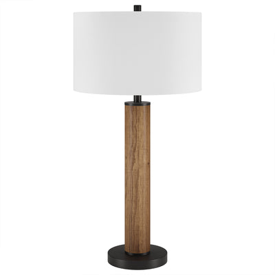 29" Brown and Black Metal Table Lamp With White Drum Shade 