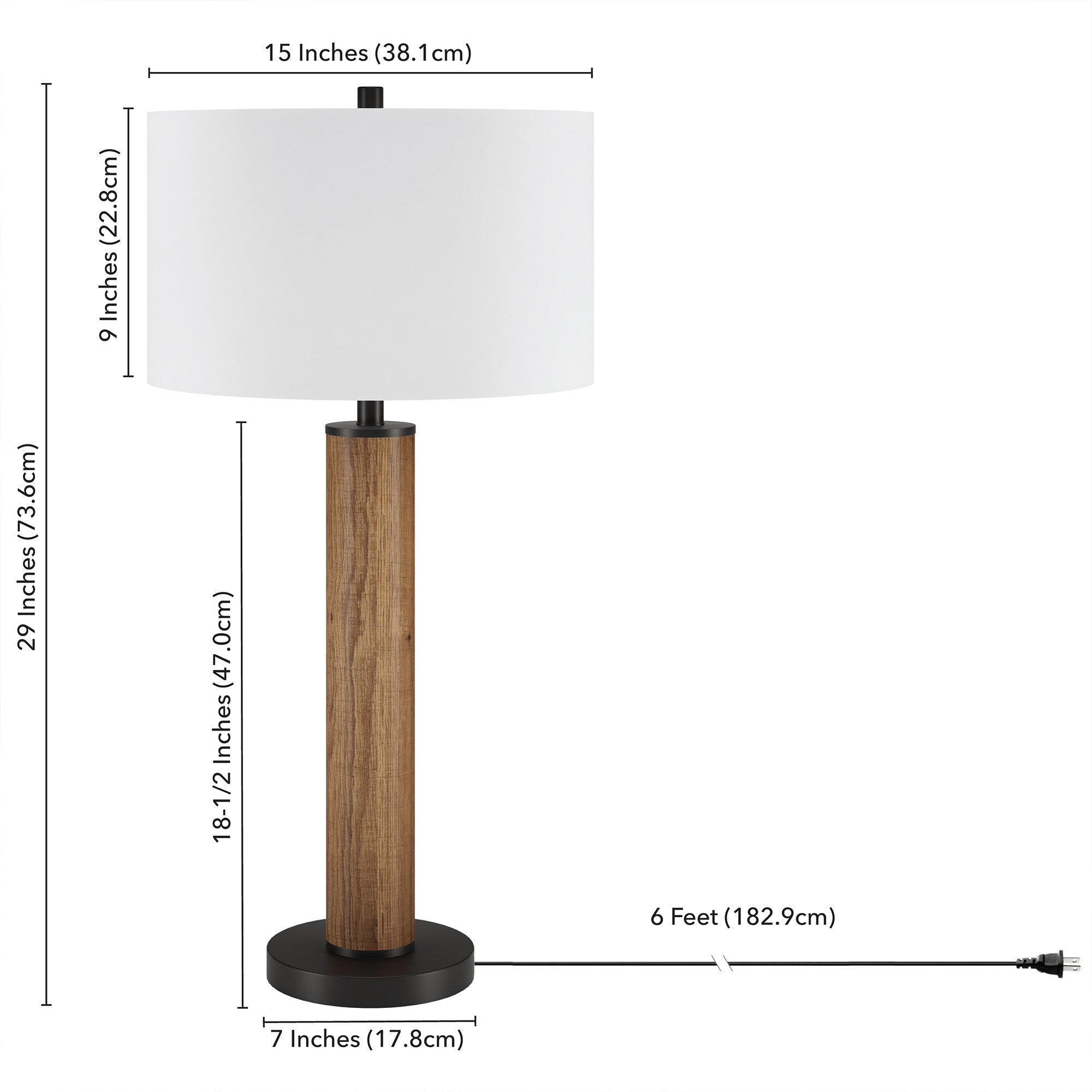 29" Brown and Black Metal Table Lamp With White Drum Shade