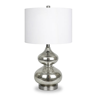 23" Nickel Glass Table Lamp With White Drum Shade 