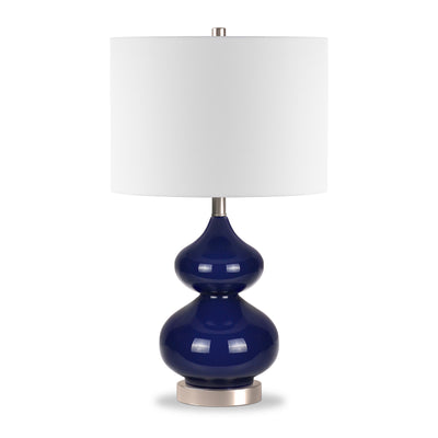 23" Blue and Silver Glass Table Lamp With White Drum Shade 
