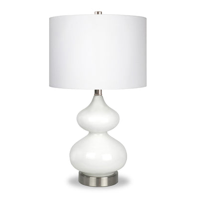 23" White and Silver Glass Table Lamp With White Drum Shade 
