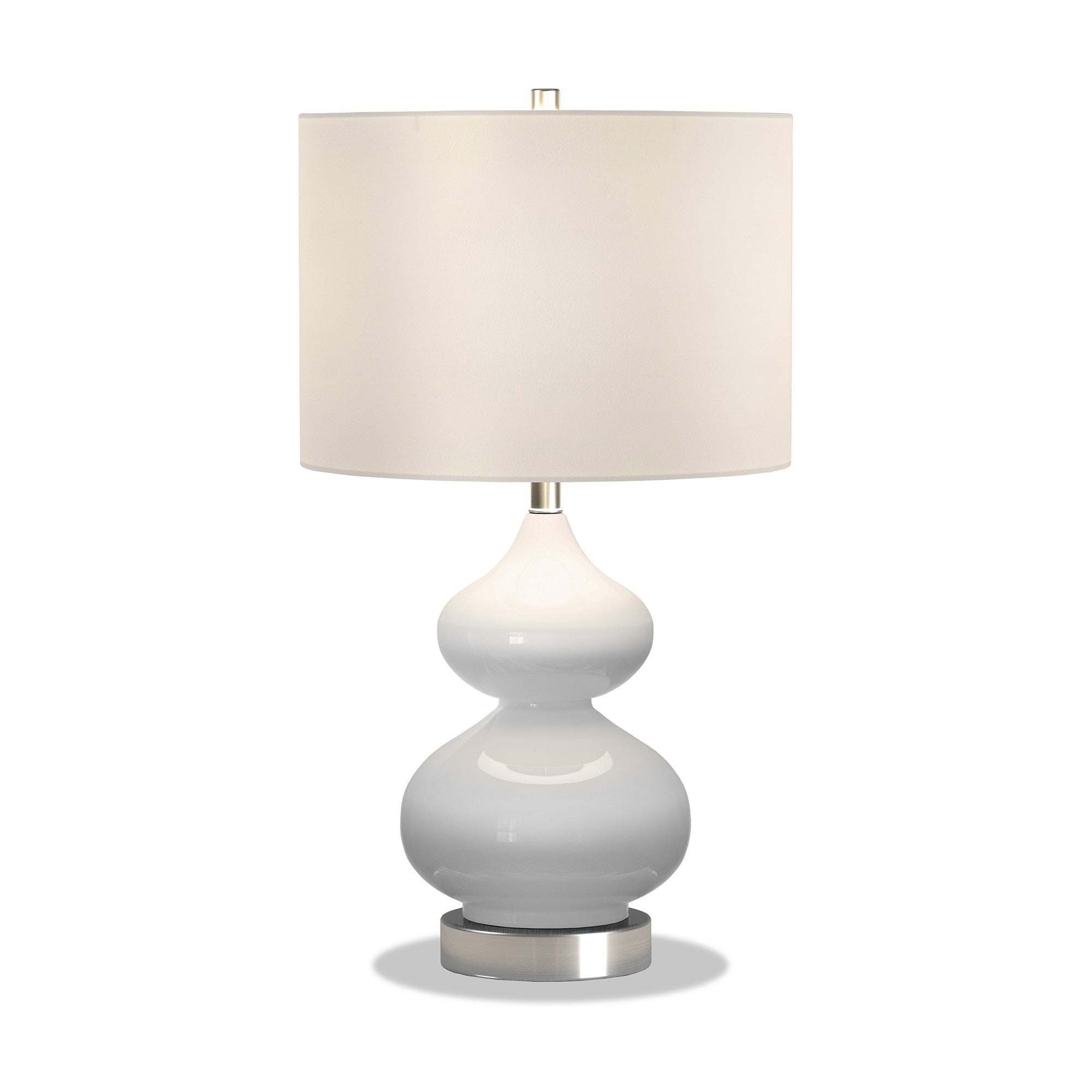 23" White and Silver Glass Table Lamp With White Drum Shade