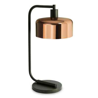 20" Black Metal Arched Table Lamp With Copper Bowl Shade 