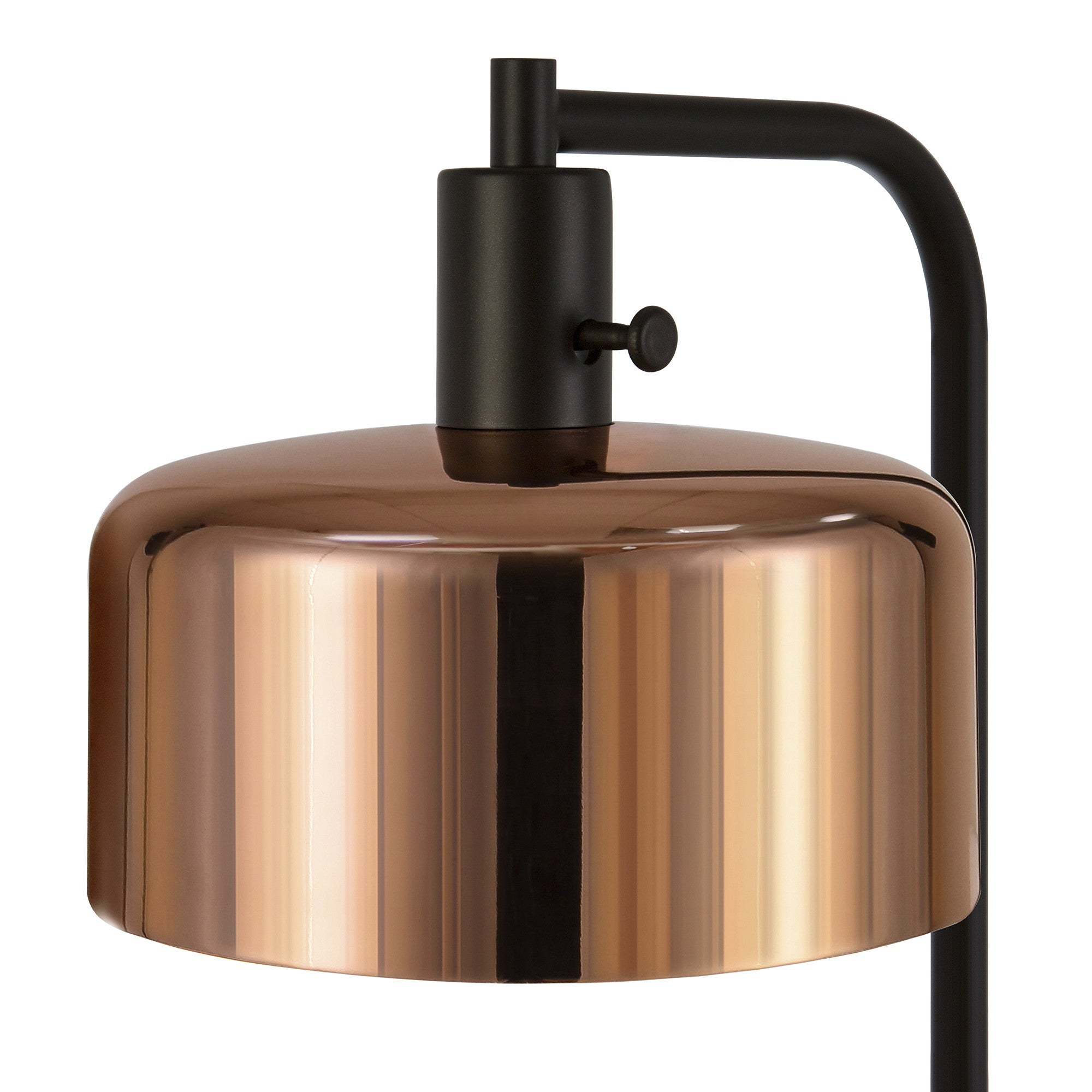 20" Black Metal Arched Table Lamp With Copper Bowl Shade