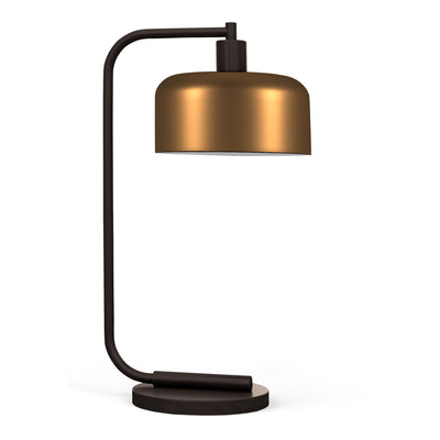 20" Black Metal Arched Table Lamp With Brass Bowl Shade 