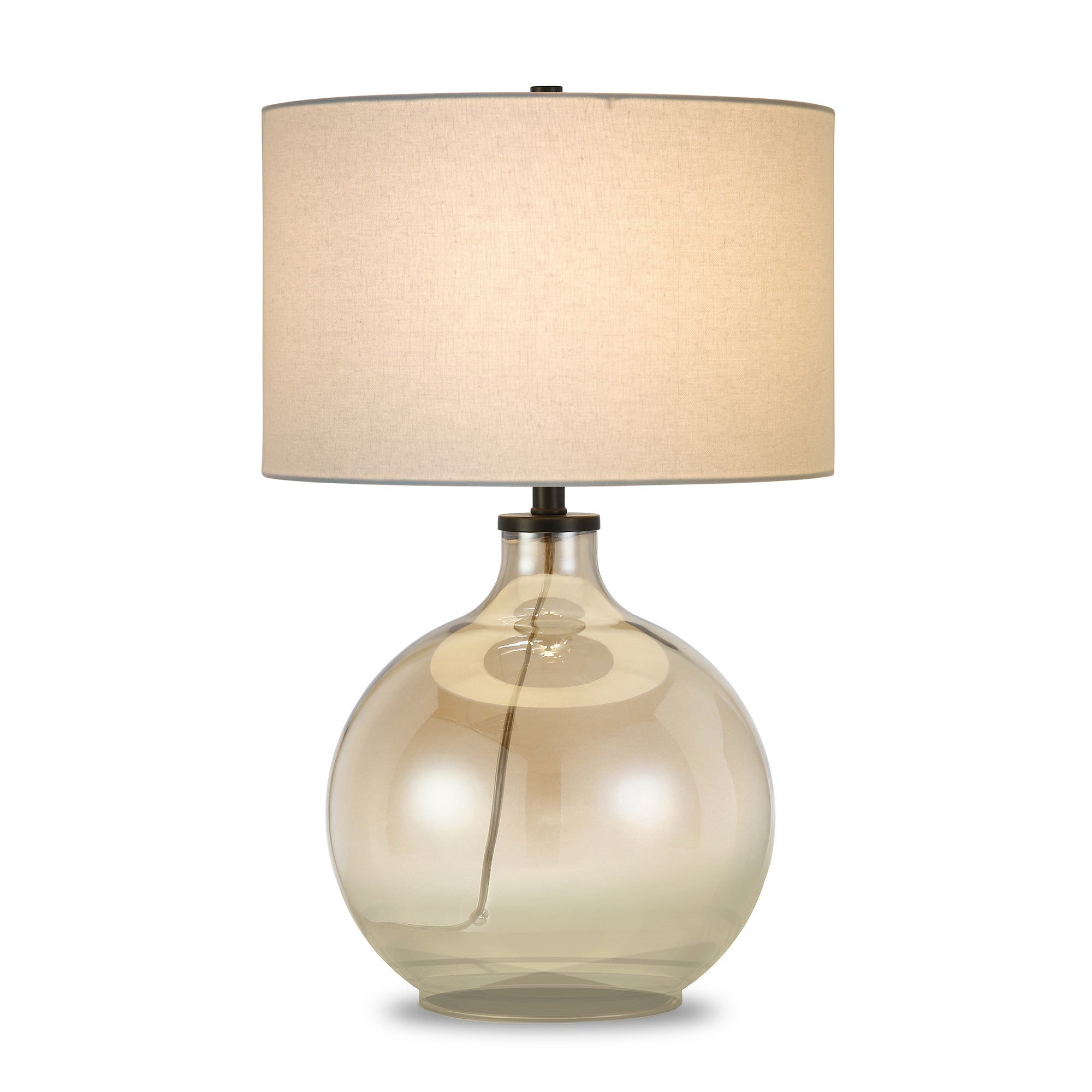 24" Gold Glass Table Lamp With White Drum Shade