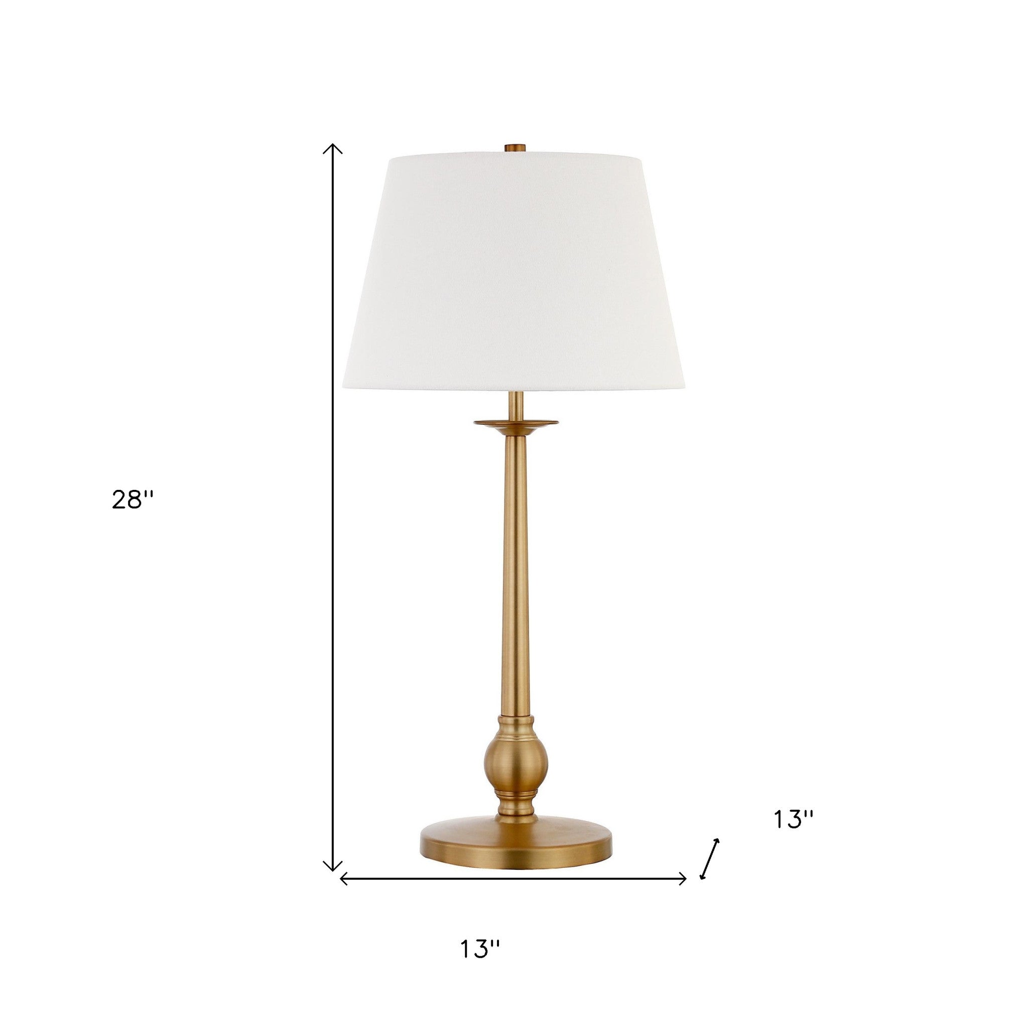 28" Brass Metal Table Lamp With White Empire Shade