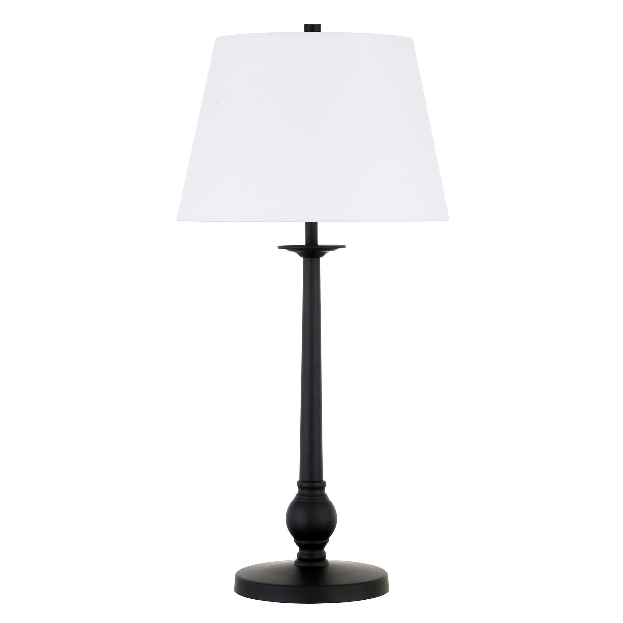 28" Black Metal Table Lamp With White Empire Shade