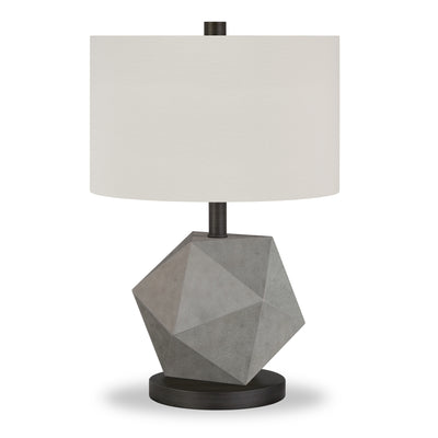 19" Gray and Black Concrete Table Lamp With White Drum Shade 