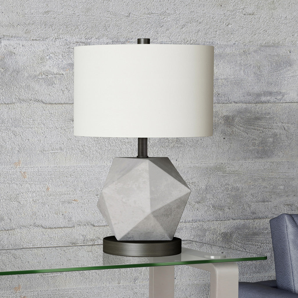 19" Gray and Black Concrete Table Lamp With White Drum Shade