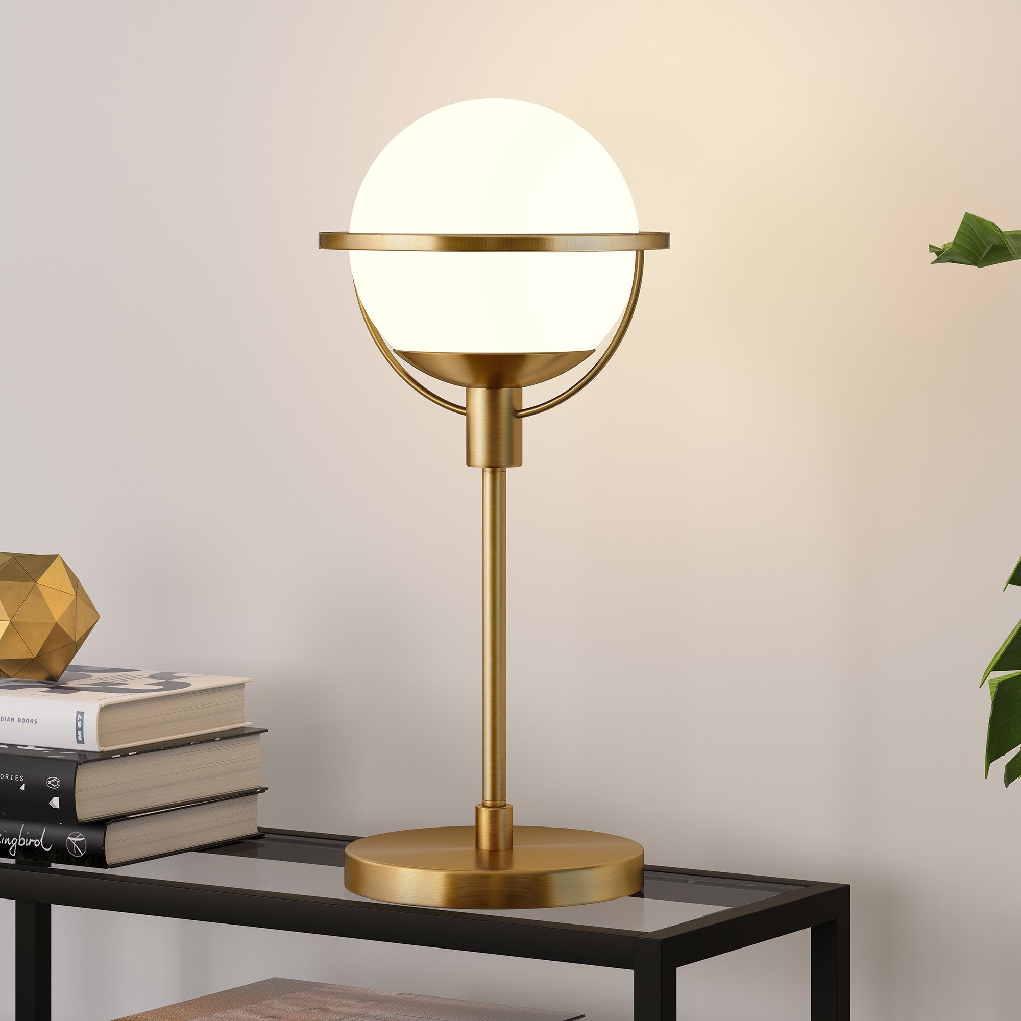 21" Brass Metal Globe Table Lamp With Clear Globe Shade