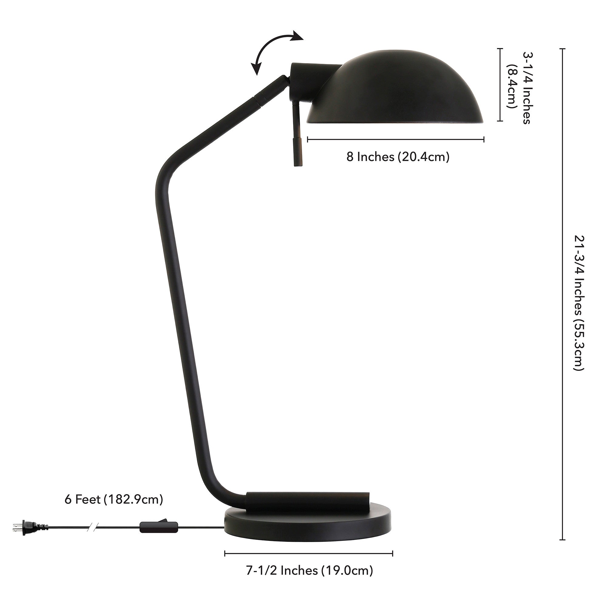 20" Black Metal Desk Table Lamp With Black Dome Shade