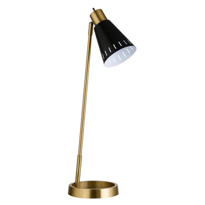 27" Brass Metal Desk Table Lamp With Black Cone Shade 