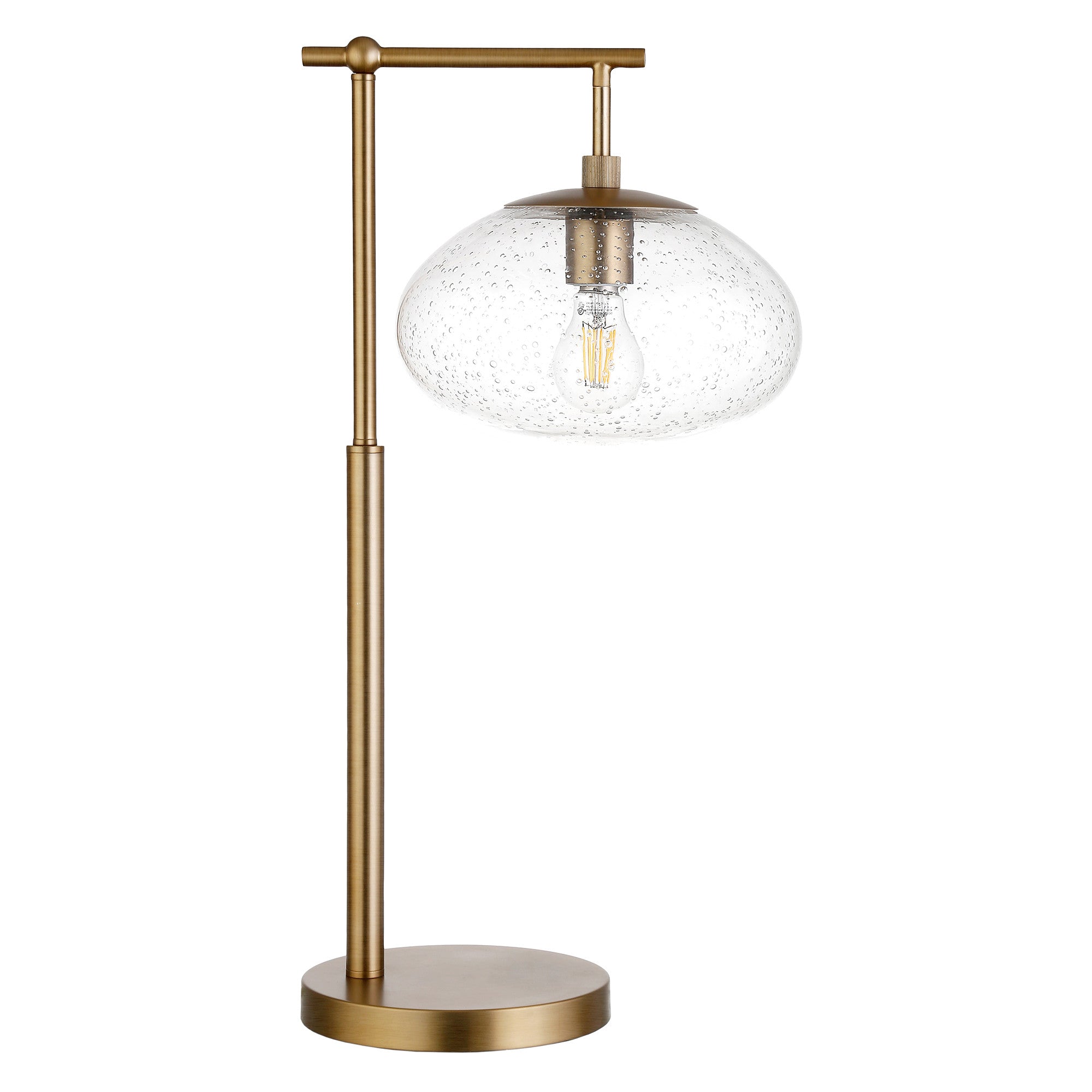 25" Brass Metal Arched Table Lamp With Clear Seeded Globe Shade