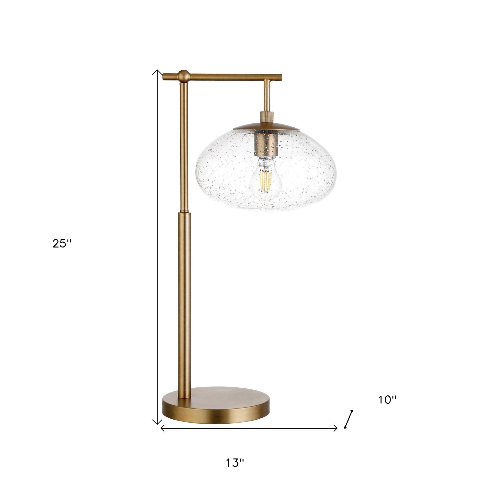25" Brass Metal Arched Table Lamp With Clear Seeded Globe Shade 