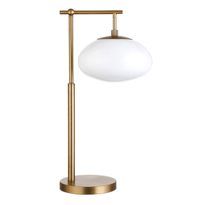 25" Brass Metal Arched Table Lamp With White Globe Shade 