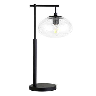 25" Black Metal Arched Table Lamp With Clear Seeded Globe Shade 