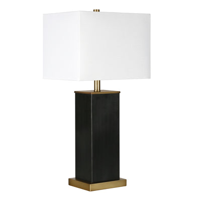 25" Black and Gold Metal Table Lamp With White Square Shade 