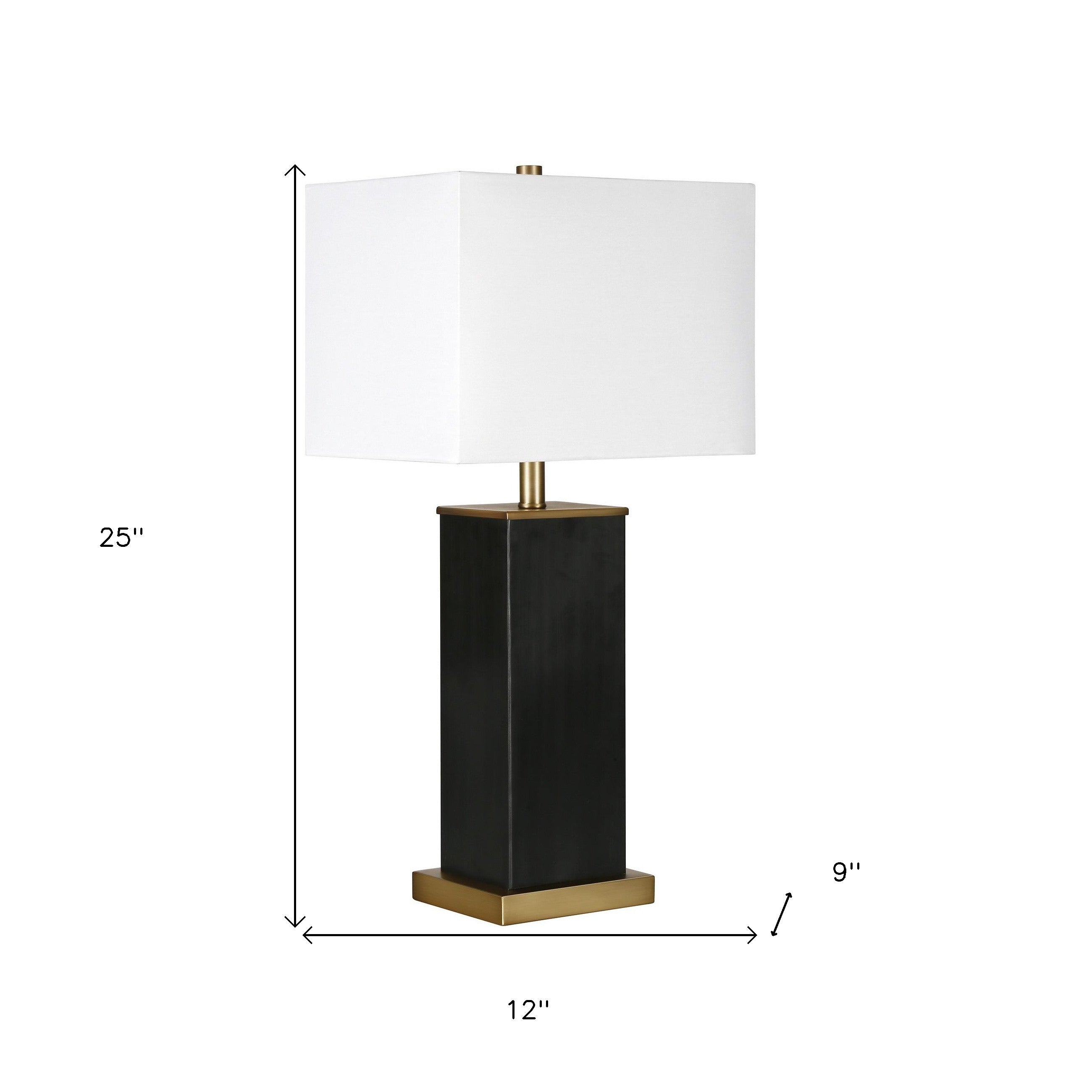 25" Black and Gold Metal Table Lamp With White Square Shade