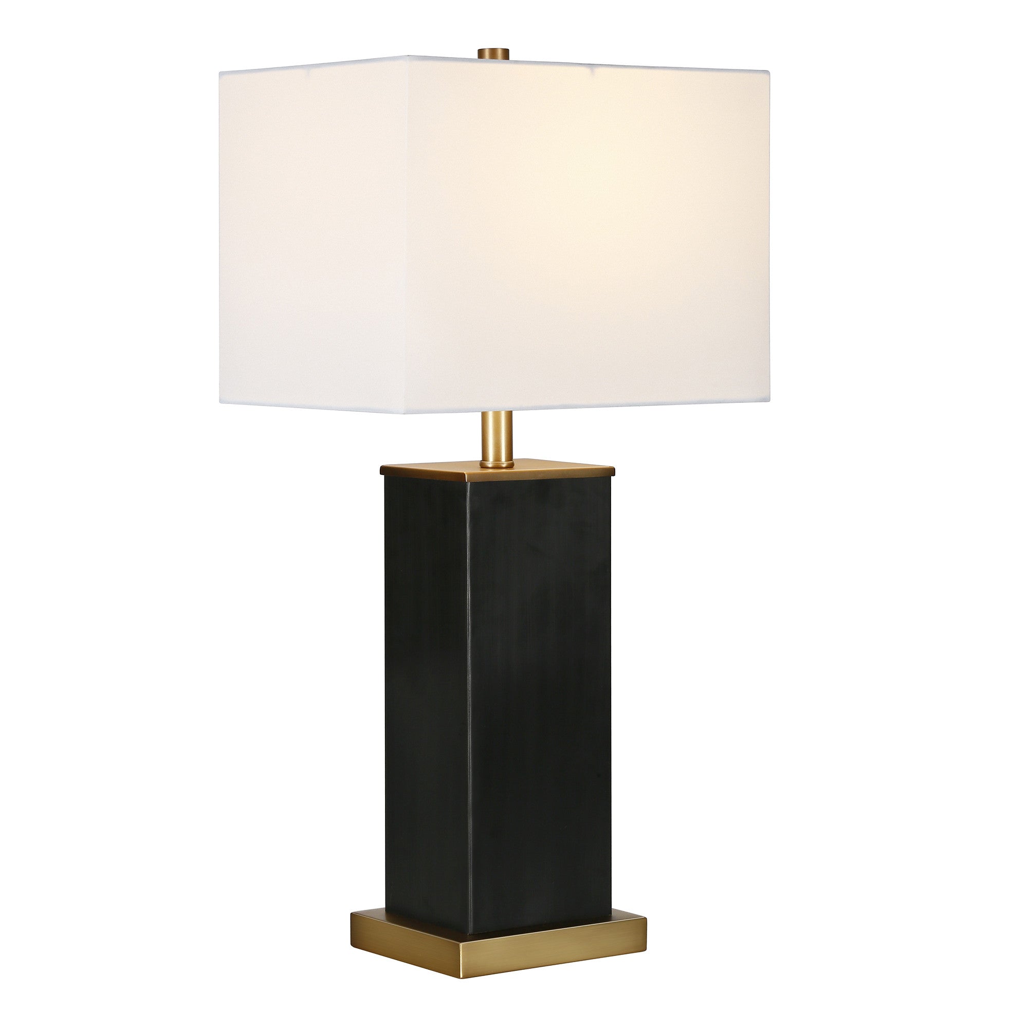 25" Black and Gold Metal Table Lamp With White Square Shade