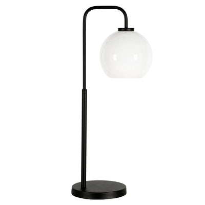 27" Black Metal Arched Table Lamp With White Globe Shade 