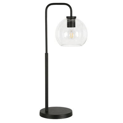 27" Black Metal Arched Table Lamp With Clear Globe Shade 