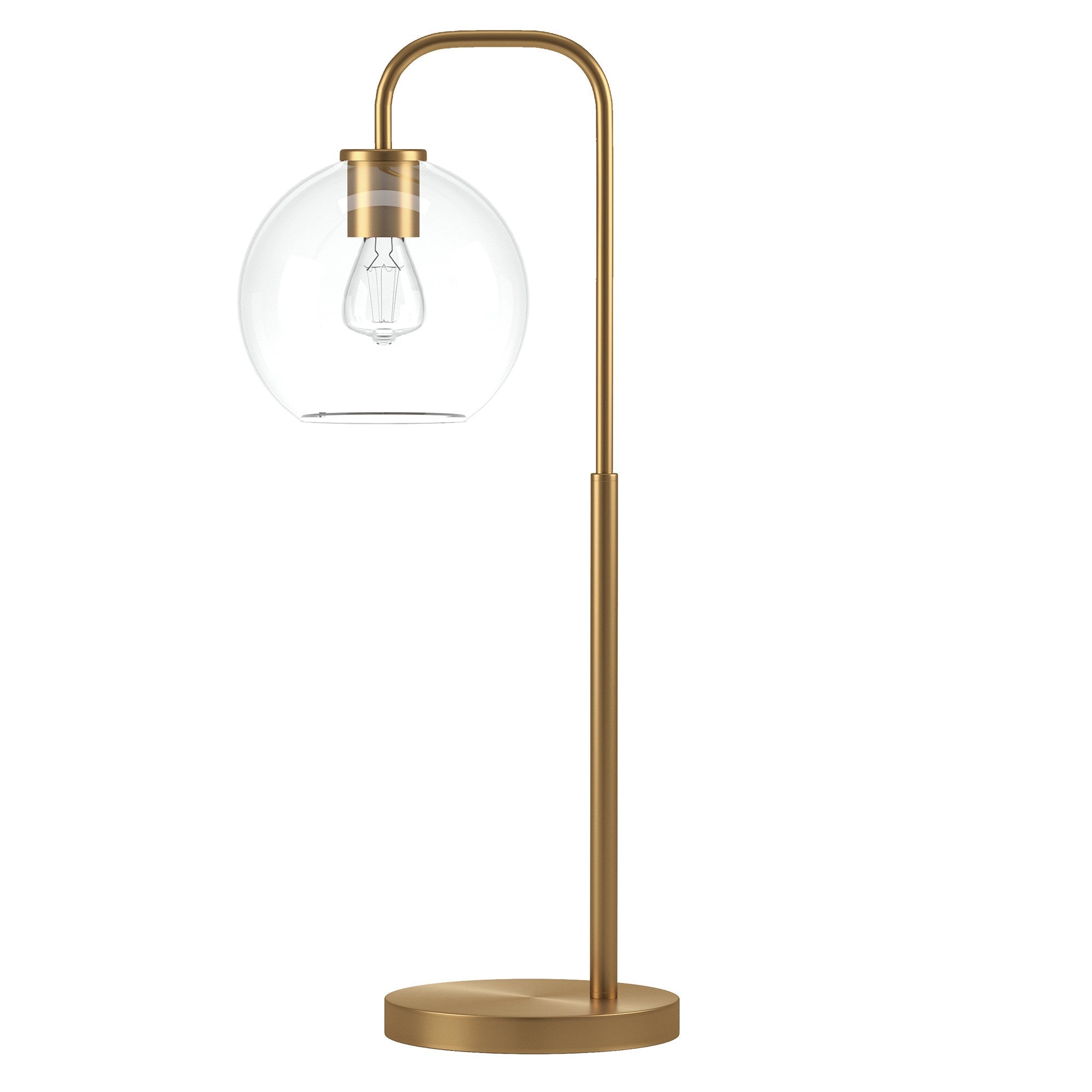 27" Brass Metal Arched Table Lamp With Clear Globe Shade