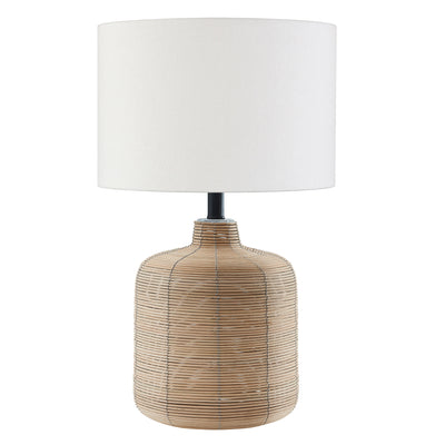 20" Natural Rattan Table Lamp With White Drum Shade 