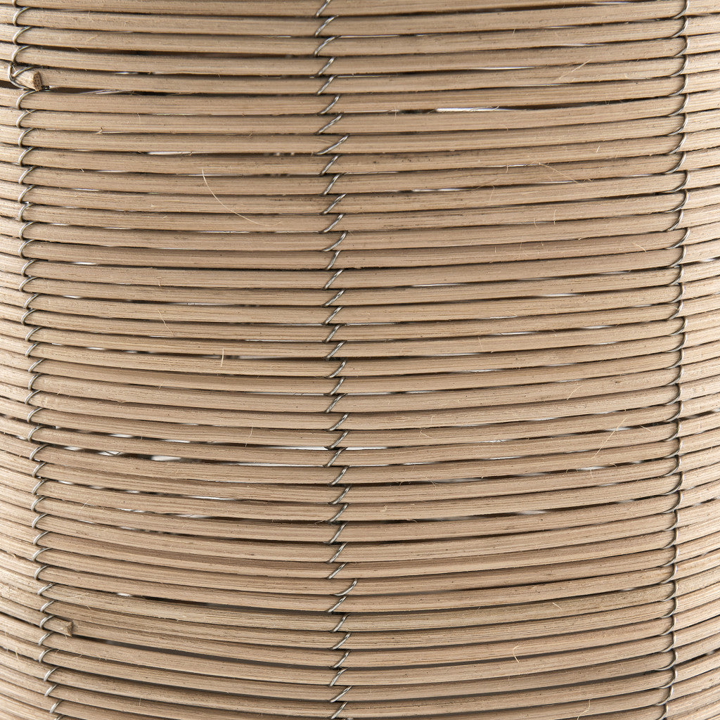 20" Natural Rattan Table Lamp With White Drum Shade