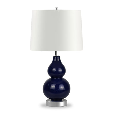21" Blue and Silver Glass Table Lamp With White Drum Shade 