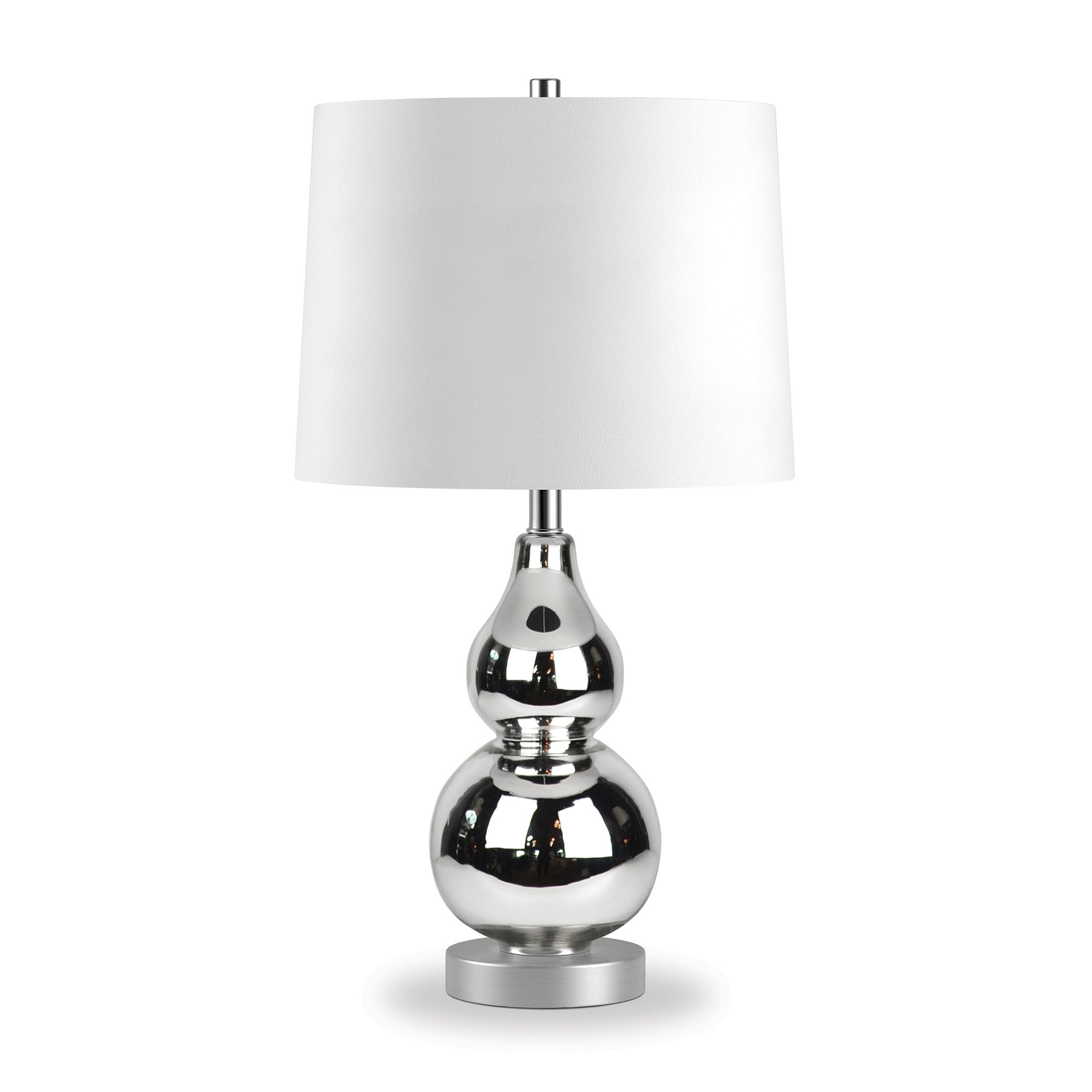 21" Nickel Glass Table Lamp With White Drum Shade