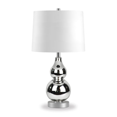 21" Nickel Glass Table Lamp With White Drum Shade 