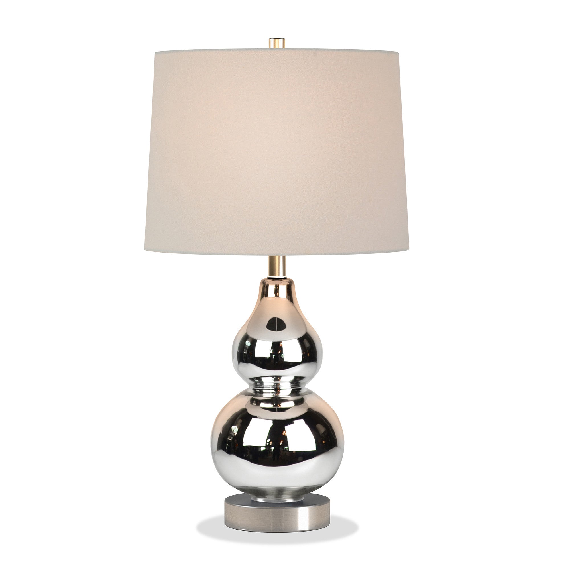 21" Nickel Glass Table Lamp With White Drum Shade