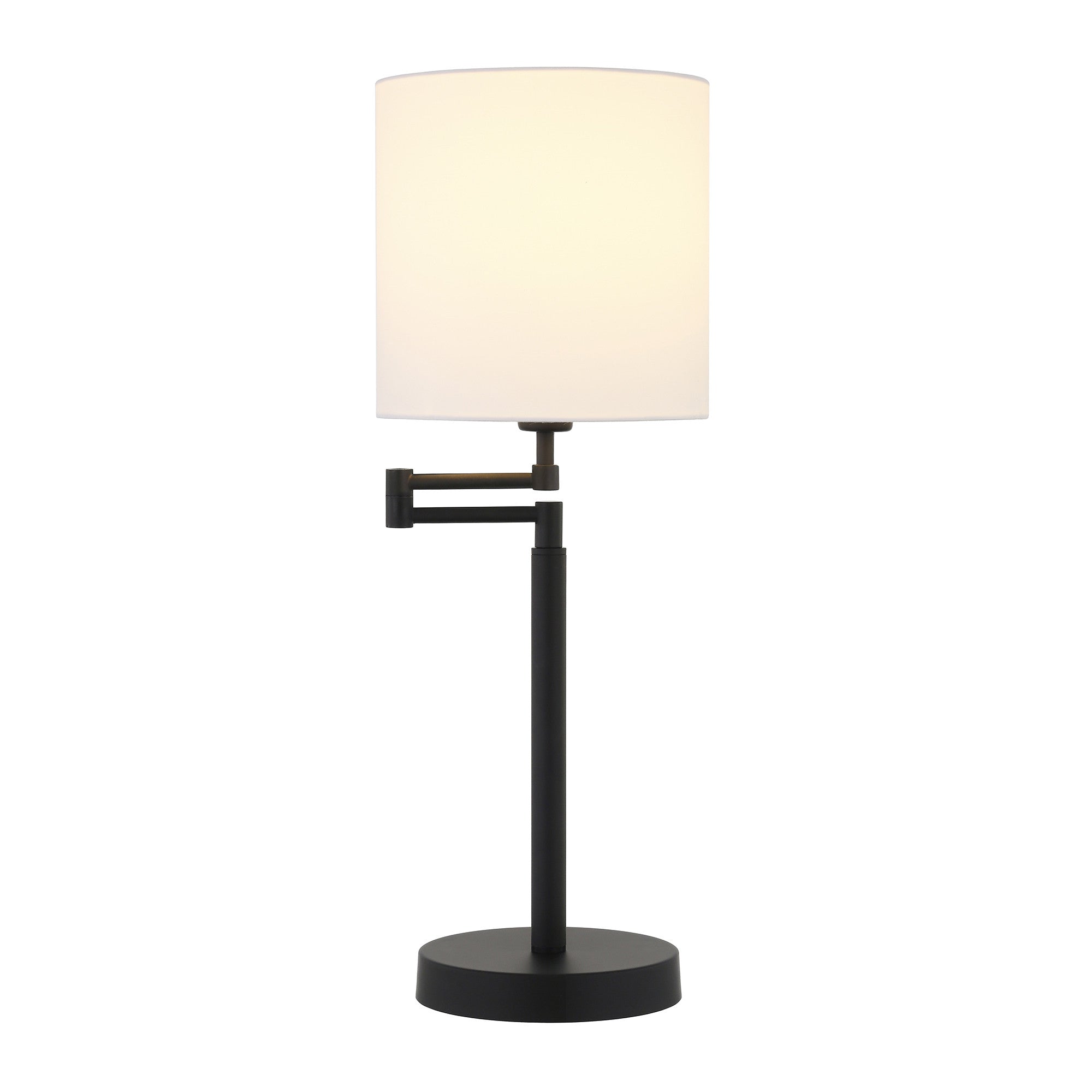 25" Black Metal Table Lamp With White Drum Shade